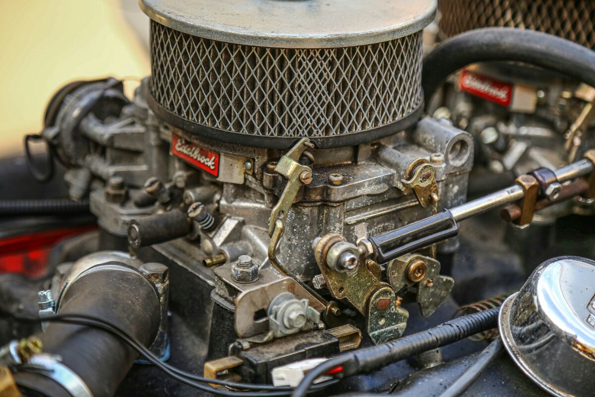 Carburetor and engine component close-up