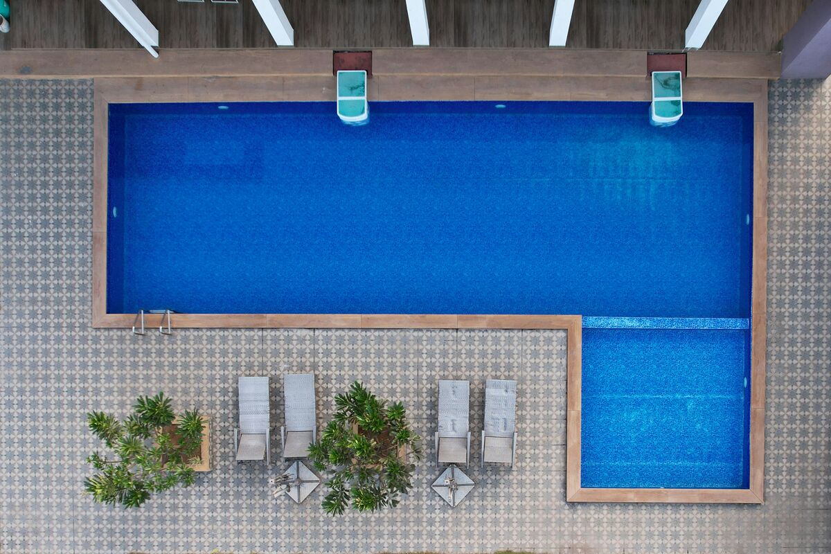 Aerial overhead view of swimming pool